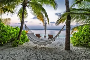 Maldives Beach Fabric Hammock Wallpaper