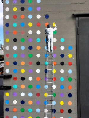 Man Colorful Dots Street Art Wallpaper