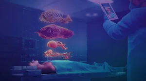 Man On Table With Augmented Reality Wallpaper