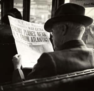 Man Reading Vintage Newspaper Wallpaper