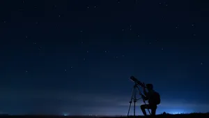 Man Silhouette With Astronomy Telescope Night Wallpaper