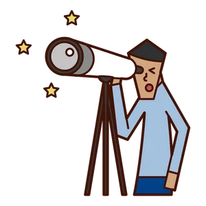 Man With Astronomy Telescope Cartoon Wallpaper