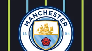 Manchester City Logo On Stripes Wallpaper