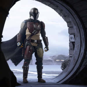 Mandalorian Looking Out From Spaceship Wallpaper