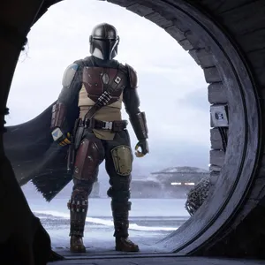 Mandalorian Looking Out From Spaceship Wallpaper