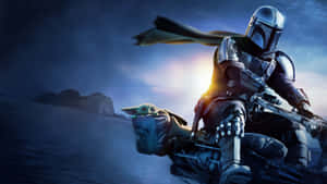 Mandalorian Yoda On A Motorcycle Wallpaper