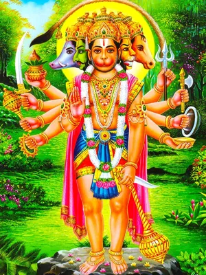 Many Arms And Heads Hanuman Art Wallpaper