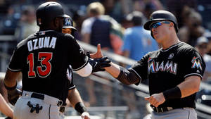 Marcell Ozuna Doing Handshake With Teammate Wallpaper