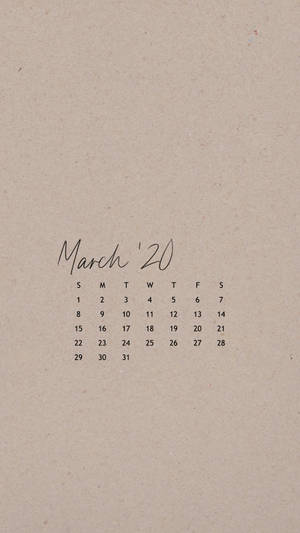 March Calendar In Brown Shade Wallpaper
