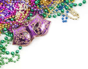 Mardi Gras Mask With Colorful Beads Jewelry Wallpaper