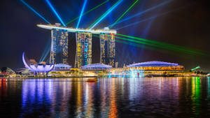 Marina Bay Sands Blue Lights Night Wallpaper