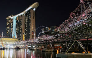 Marina Bay Sands Helix Bridge Night Wallpaper