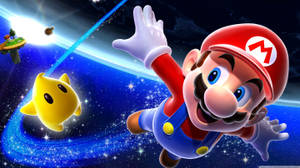 Mario And His Spaceship Flying In Space Wallpaper