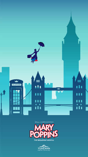Mary Poppins Gracefully Floating Down With Her Umbrella Wallpaper