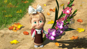 Masha And The Bear Enjoying A Beautiful Flower Field Wallpaper