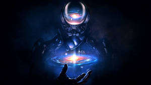 Mass Effect Armor With Planet In Hand Wallpaper