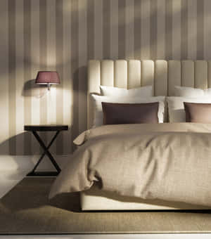 Master Bed In Gray Striped Wall Wallpaper