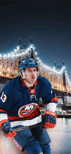 Mathew Barzal, Canadian Ice Hockey Prodigy In Action Wallpaper