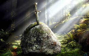 Medieval Excalibur In Stone Wallpaper