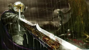 Medieval Knight Sword Rain Wallpaper
