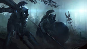 Medieval Knights Dark Forest Wallpaper