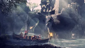 Medieval Samurai Boat Castle Wallpaper