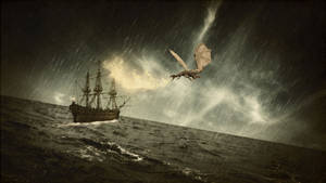 Medieval Storm Dragon Ship Wallpaper