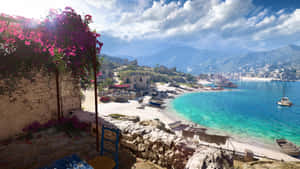 Mediterranean Coastal Village Scenery Wallpaper