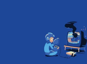 Mega Man Playing His Video Game Wallpaper