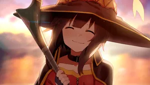 Megumin Smiling During Sunset Wallpaper