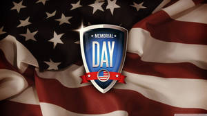 Memorial Day Badge On Flag Wallpaper