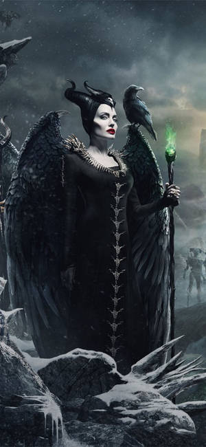Menacing Maleficent With Crow Wallpaper