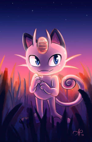 Meowth Standing In The Grass Wallpaper