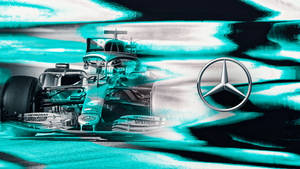 Mercedes F1 Car In A Blue And Green Background Wallpaper