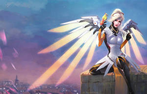 Mercy Petting A Bird In Town Wallpaper