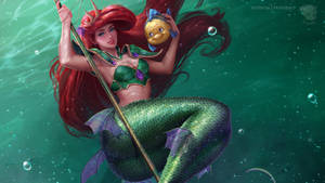 Mermaid Ariel And Flounder Wallpaper