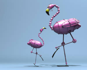 Metallic Flamingo Robots Wallpaper