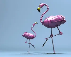 Metallic Flamingo Robots Wallpaper