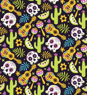 Mexico Skull-cacti-guitar Patterns Wallpaper