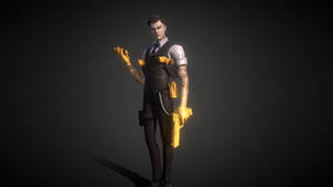 Midas Fortnite Skin Holding His Golden Pistol Gray Room Wallpaper