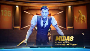 Midas Fortnite Skin Leaning Against The Console Wallpaper