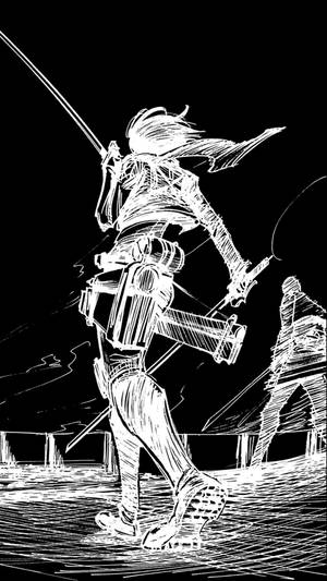 Mikasa Sketch Attack On Titan Iphone Wallpaper