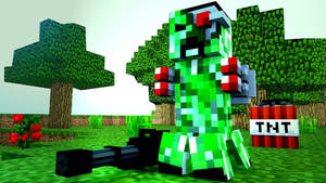 Minecraft Creeper With Weapons Wallpaper