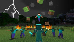 Minecraft Herobrine Intense Fight Scene Wallpaper
