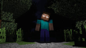Minecraft Herobrine Standing In Darkness Wallpaper
