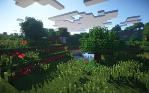 Minecraft Landscape Garden With Flowers Wallpaper