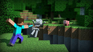 Minecraft Steve Skeleton Fight Wallpaper