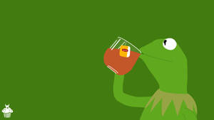 Minimalist Art Kermit The Frog Sipping Tea Wallpaper