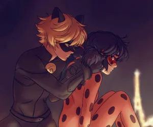 Miraculous Ladybugand Cat Noir Rooftop Moment Wallpaper