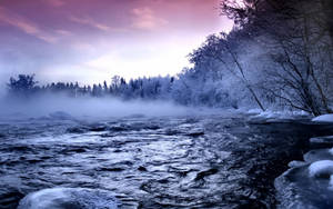 Misty River Winter Desktop Wallpaper